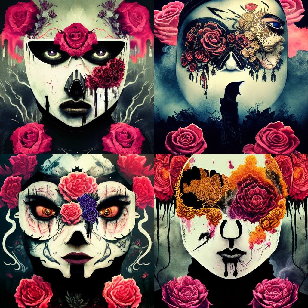 Raven Mask with Roses, Lightning, and Smoke