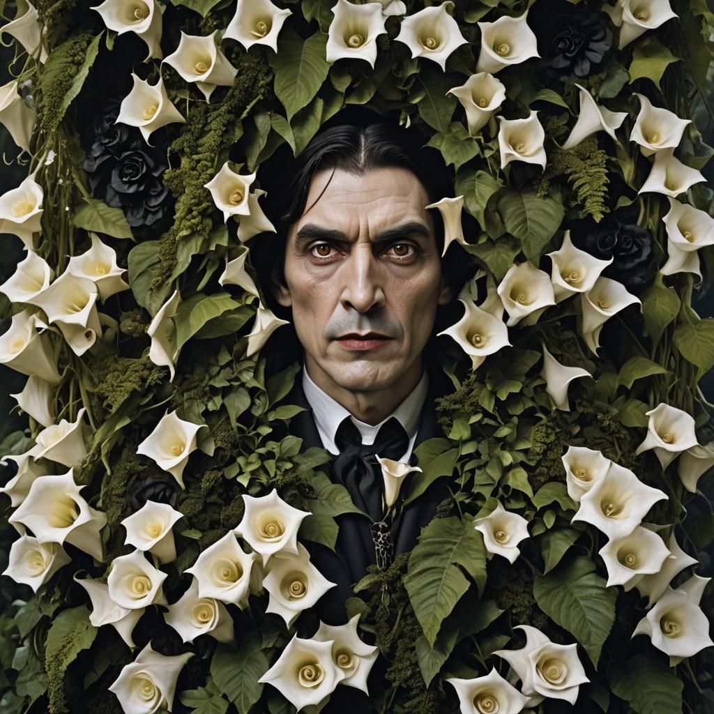 Dracula's Tomb: Floral Portrait with Bats and Light