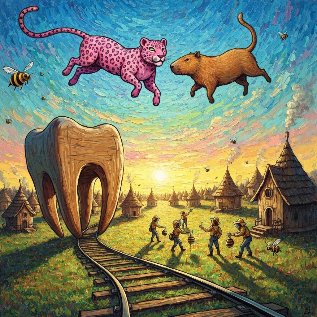 Pink Leopard-Capybara Flies Through Surreal Sky