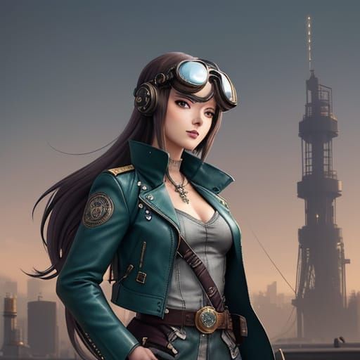 Steam Punk Chibi Pilot in Mosaic Texture, Range Murata's Sty...