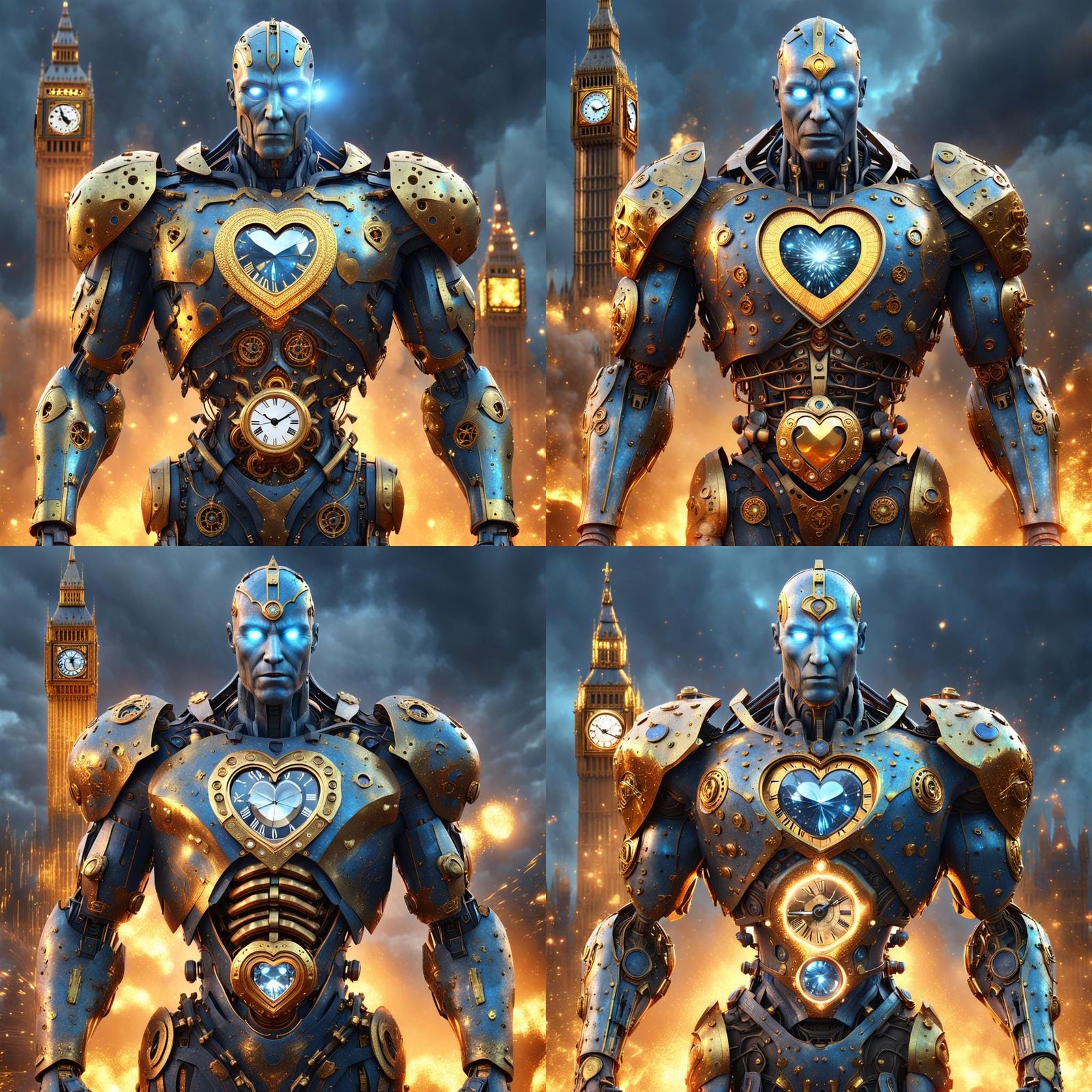 Mystical Robot Big Ben in Explosive Landscape