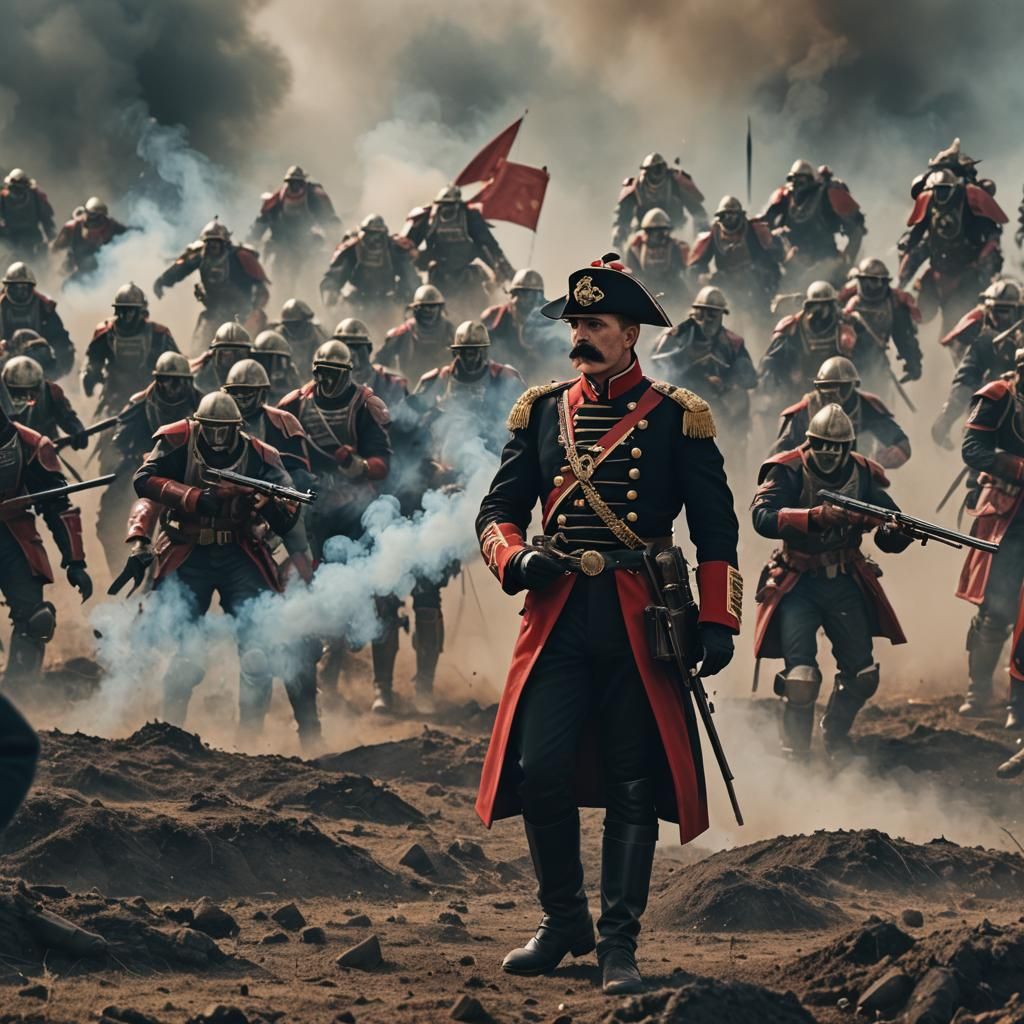 Epic Military Captain Leads Mechs into Battle