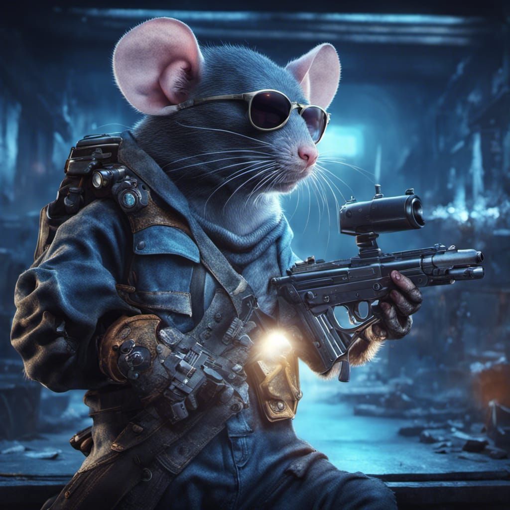 Rat with Sunglasses and Gun: Detailed Matte Painting