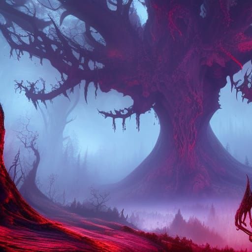 Mythical Forest with Monster Silhouette in Fantasy Art