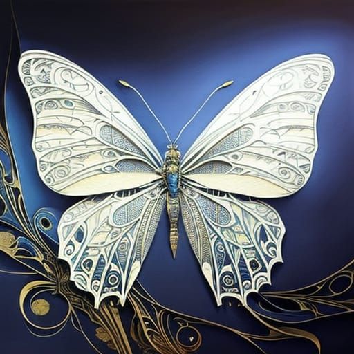 Metallic Butterfly Out-of-Body Experience in Gouache Style