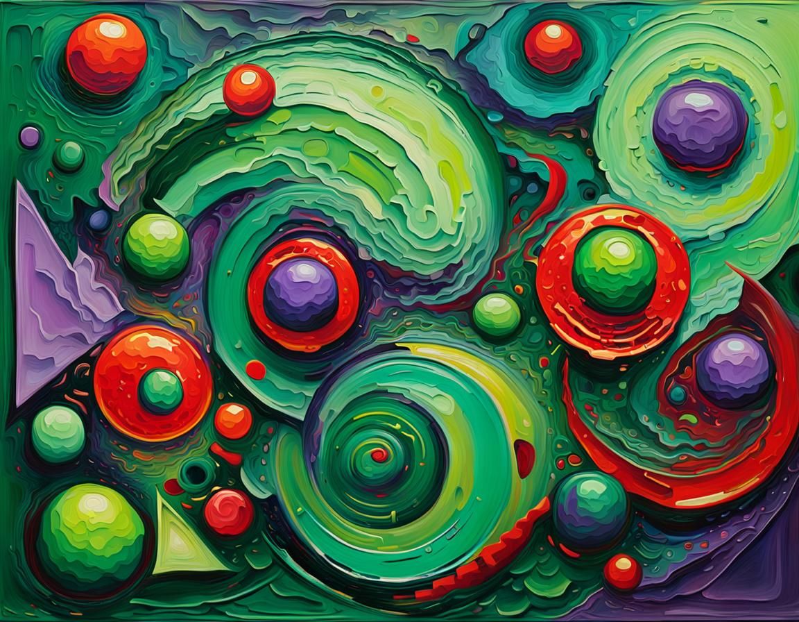 Vibrant Geometric Shapes in Detailed Oil Painting