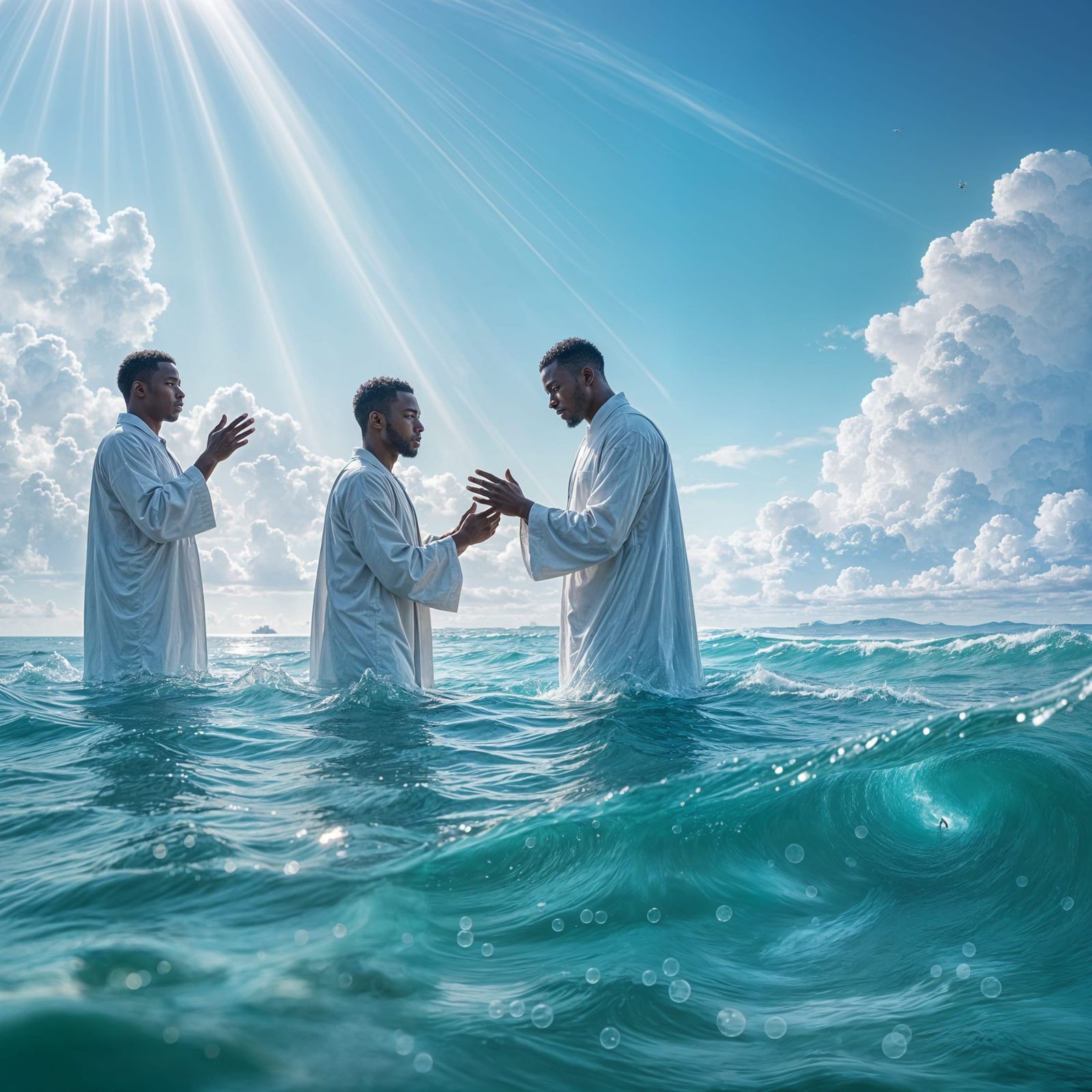 Beach Baptism in Hyperrealistic Digital Art Style