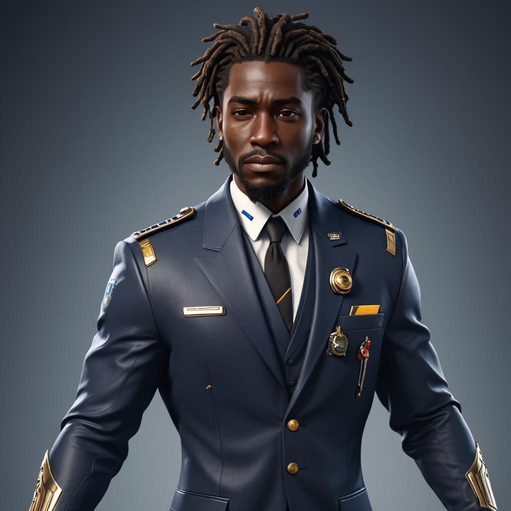 Black Space Ranger in Navy Suit: 3D Cinematic Render