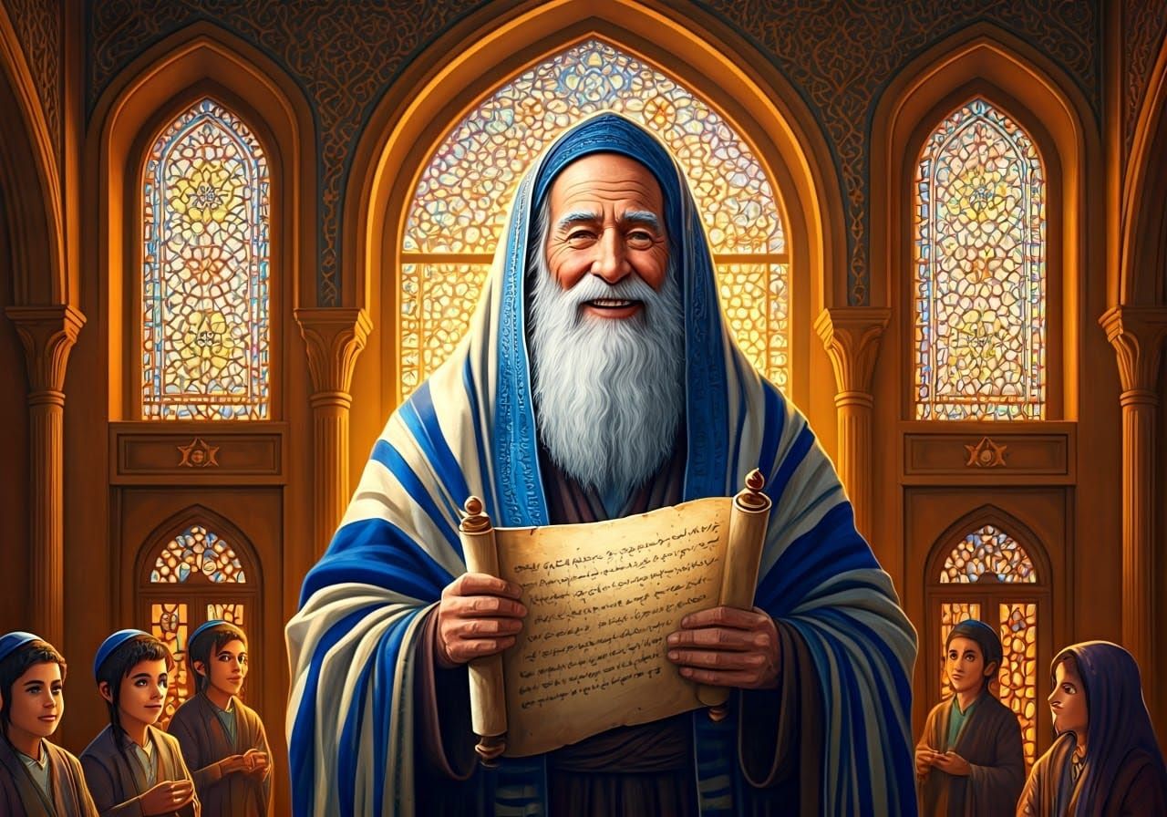Elderly Rabbi in Ancient Persian Synagogue
