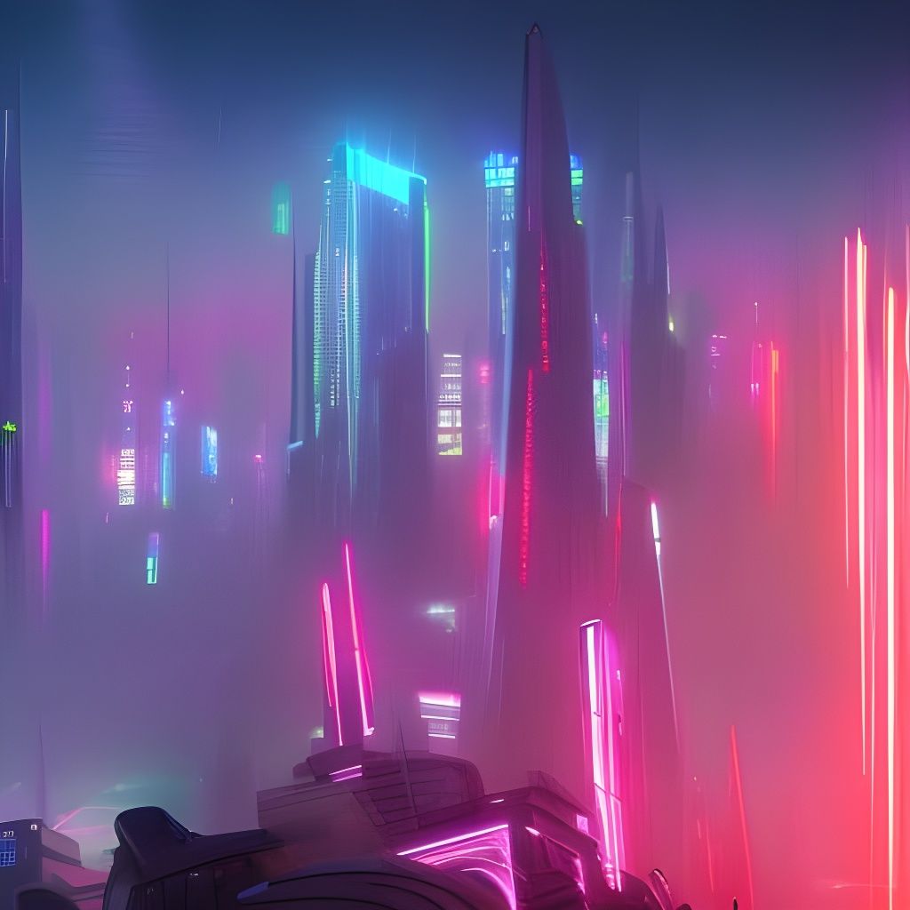 Futuristic Neon Cityscape: Detailed Matte Painting
