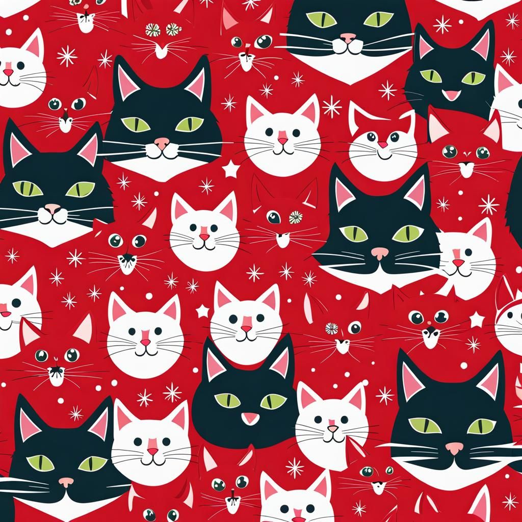 Christmas Cat Faces Pattern for Gift Wrap