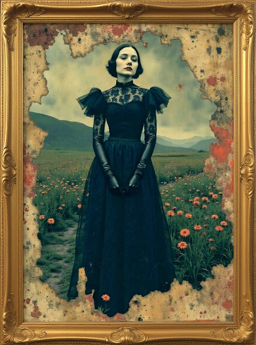 Goth Girl Portrait in Ornate Gilded Frame
