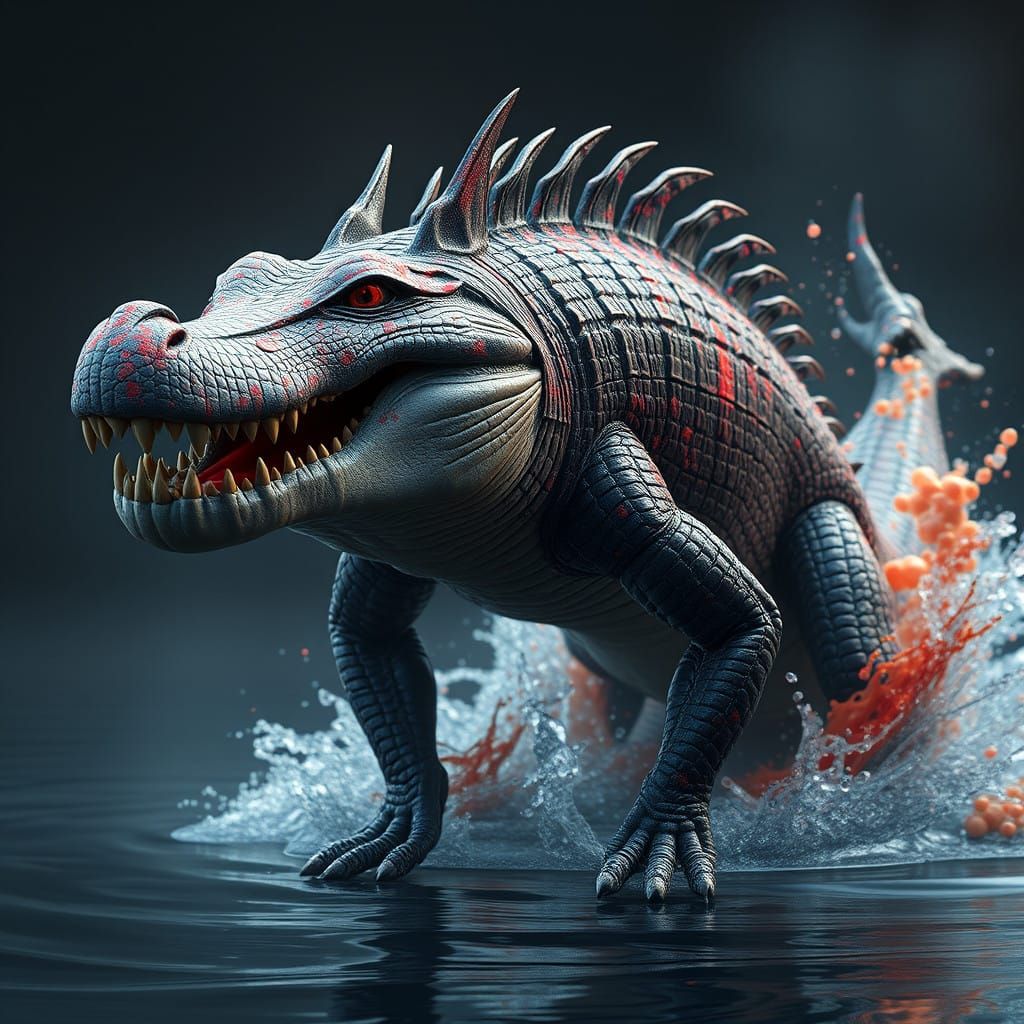 Fantastical Crocodile Whale Hybrid in Vibrant, Intricate Det...