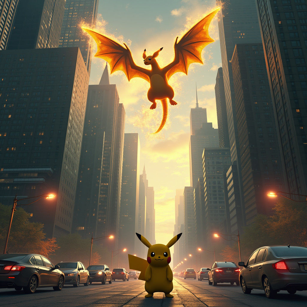 Pikachu and Charizard Faceoff in Electric City