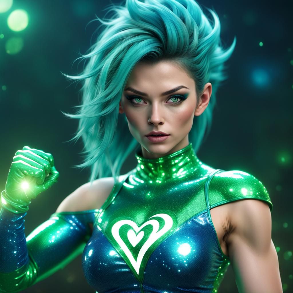 Saiyan Superheroine with Glittering Aura and Hearts