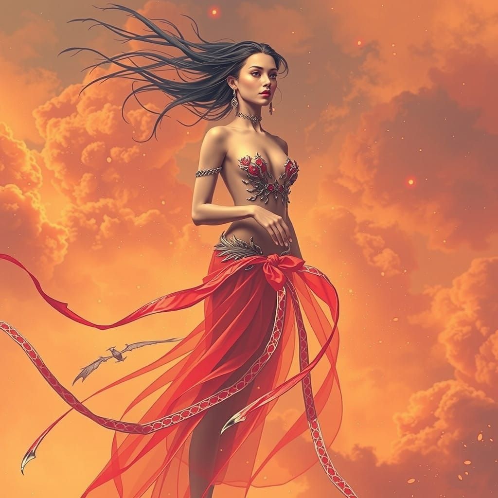 The Mysterious Enchantress Amidst Whirling Clouds