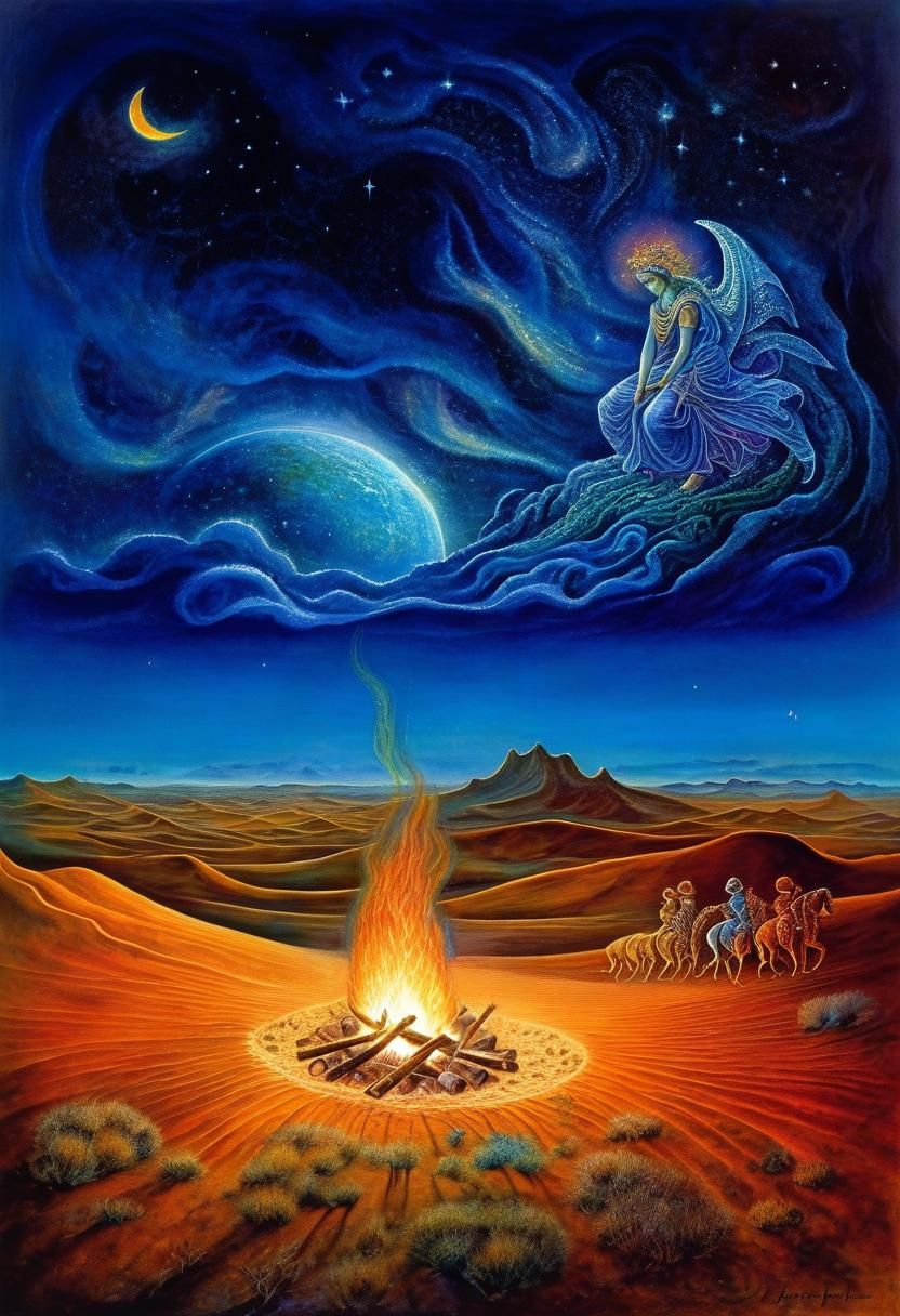 Night Desert Fire in a Fantasy Art Style