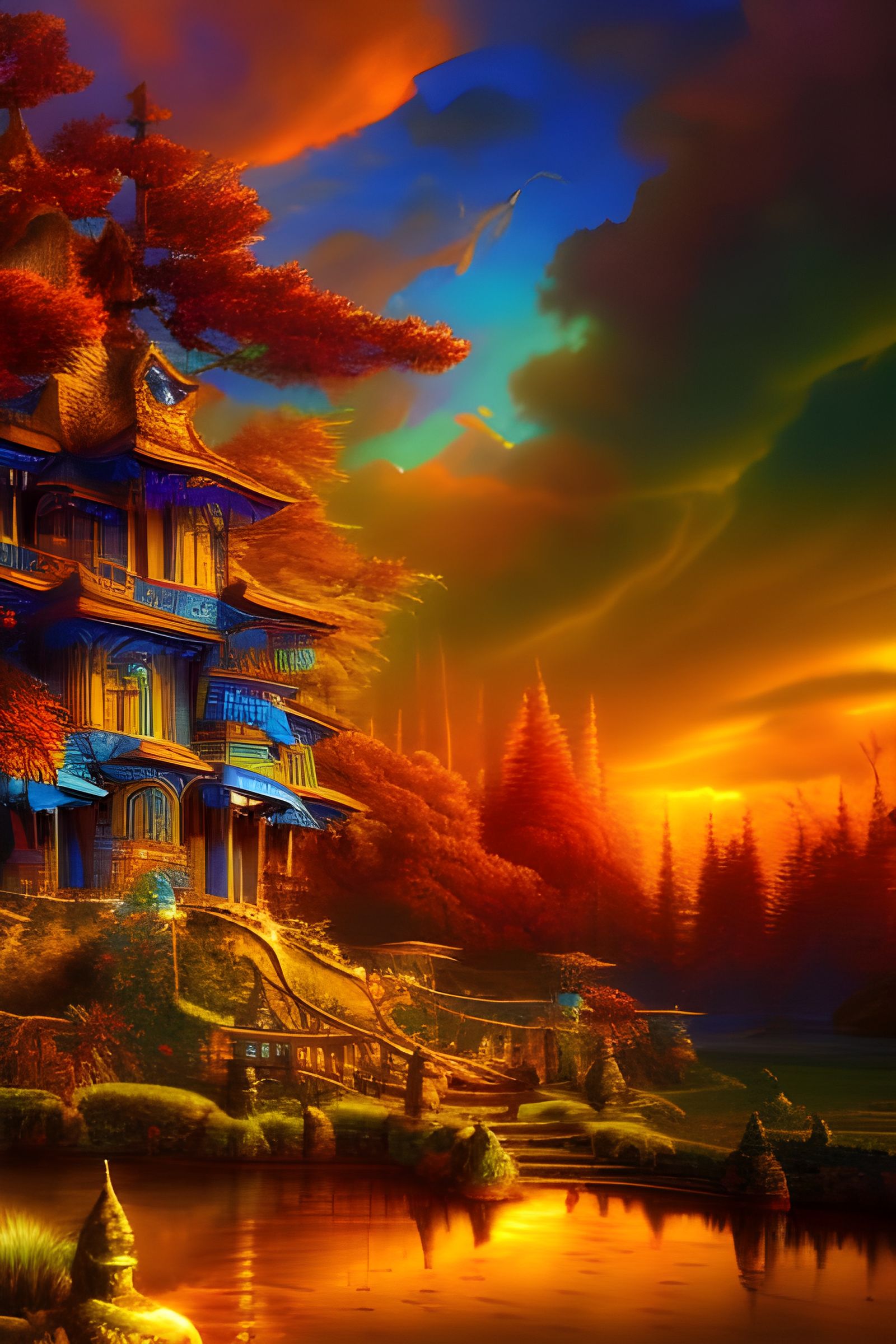 Intricate Treehouse in Dreamlike Fantasy Forest