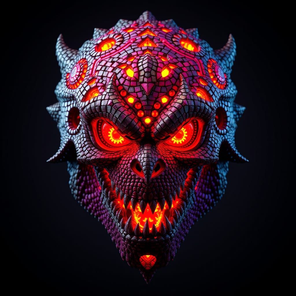 Ethereal Mosaic Monster Face in Dark Fantasy Style