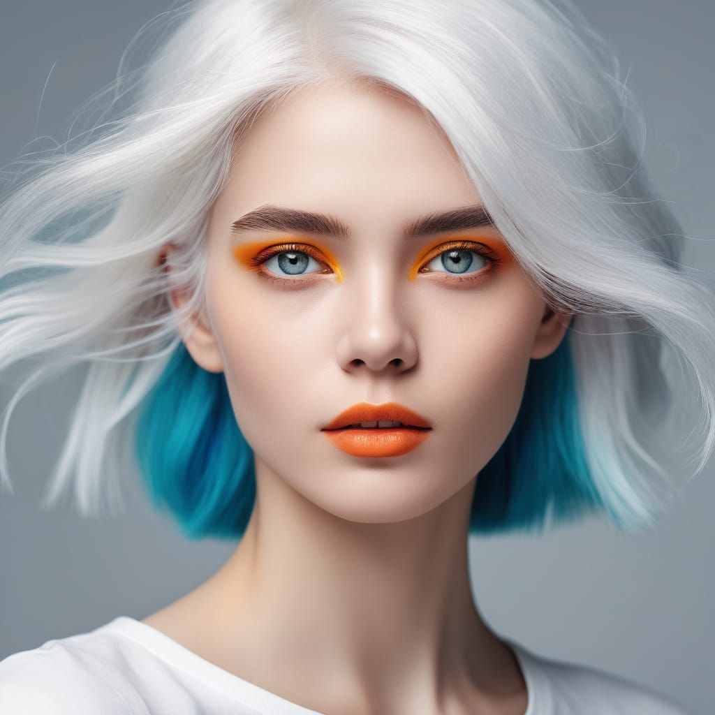 Woman with Flowing White Hair in Vibrant Colors