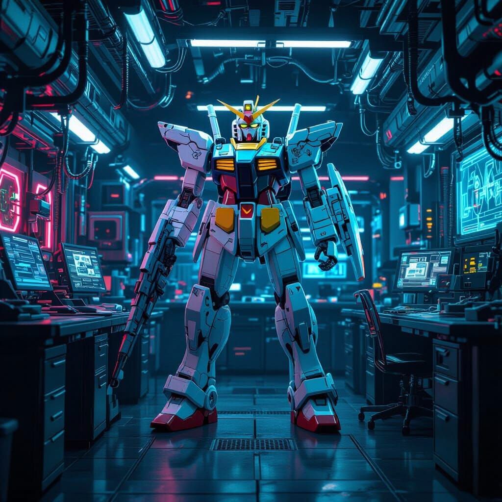 Futuristic Mechatronics Lab with Gundam Machinery in Sci-Fi ...