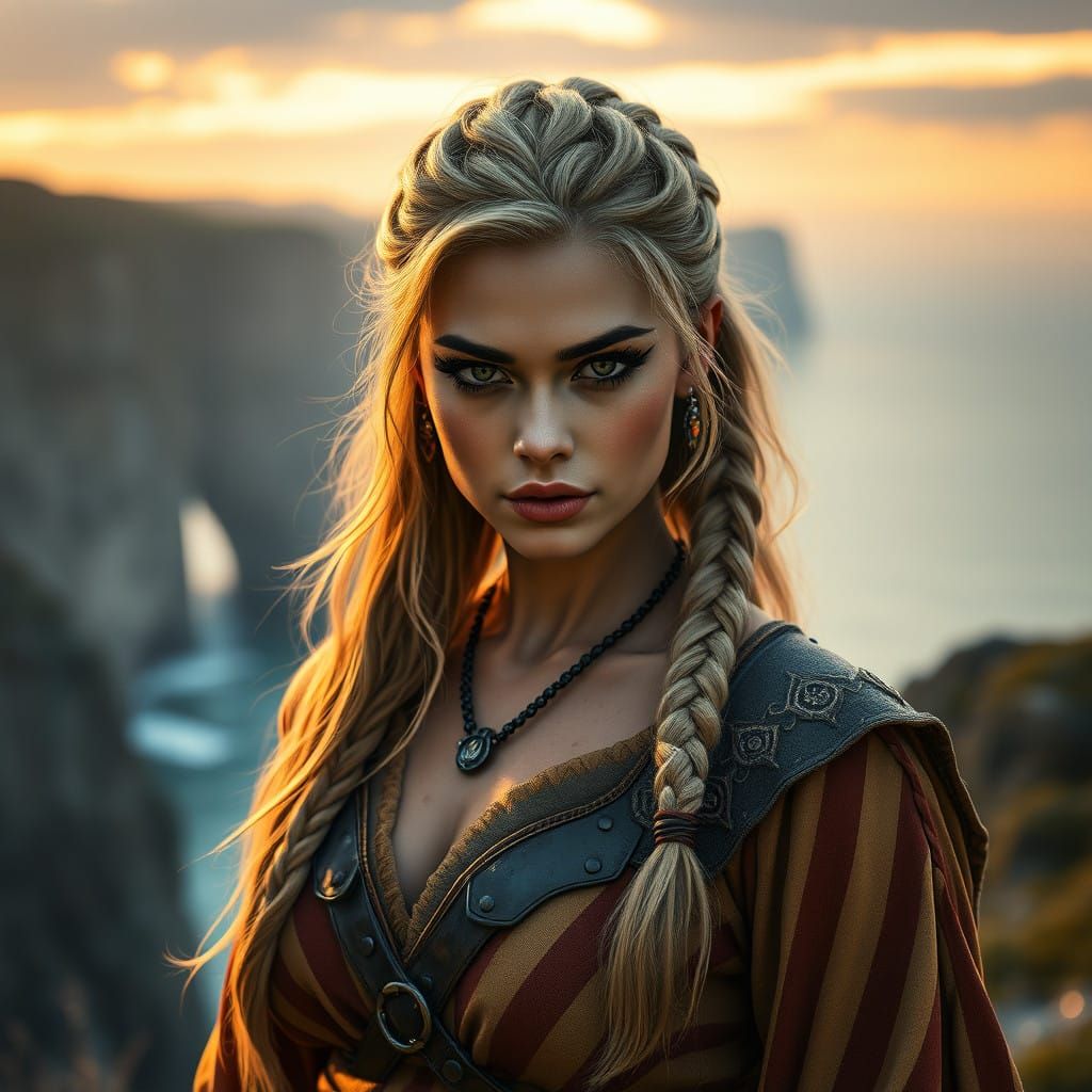 Viking Goddess Reclines on Nordic Landscape