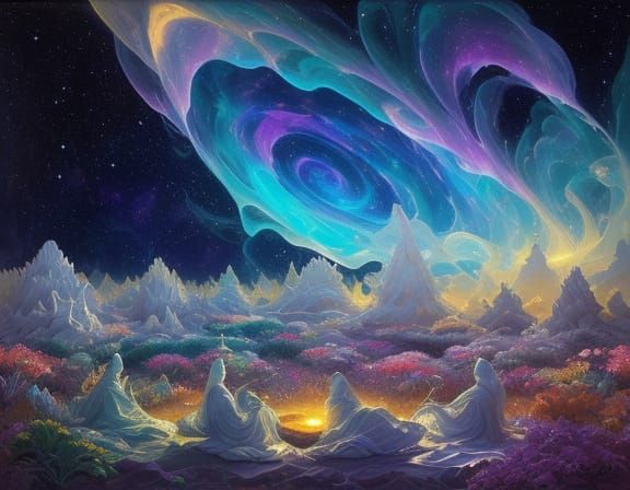 Cosmic Zen Garden in Space Oil Painting
