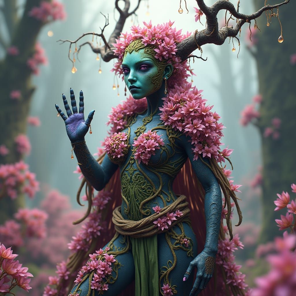 Warforged Druid in a Lush Floral Cloak