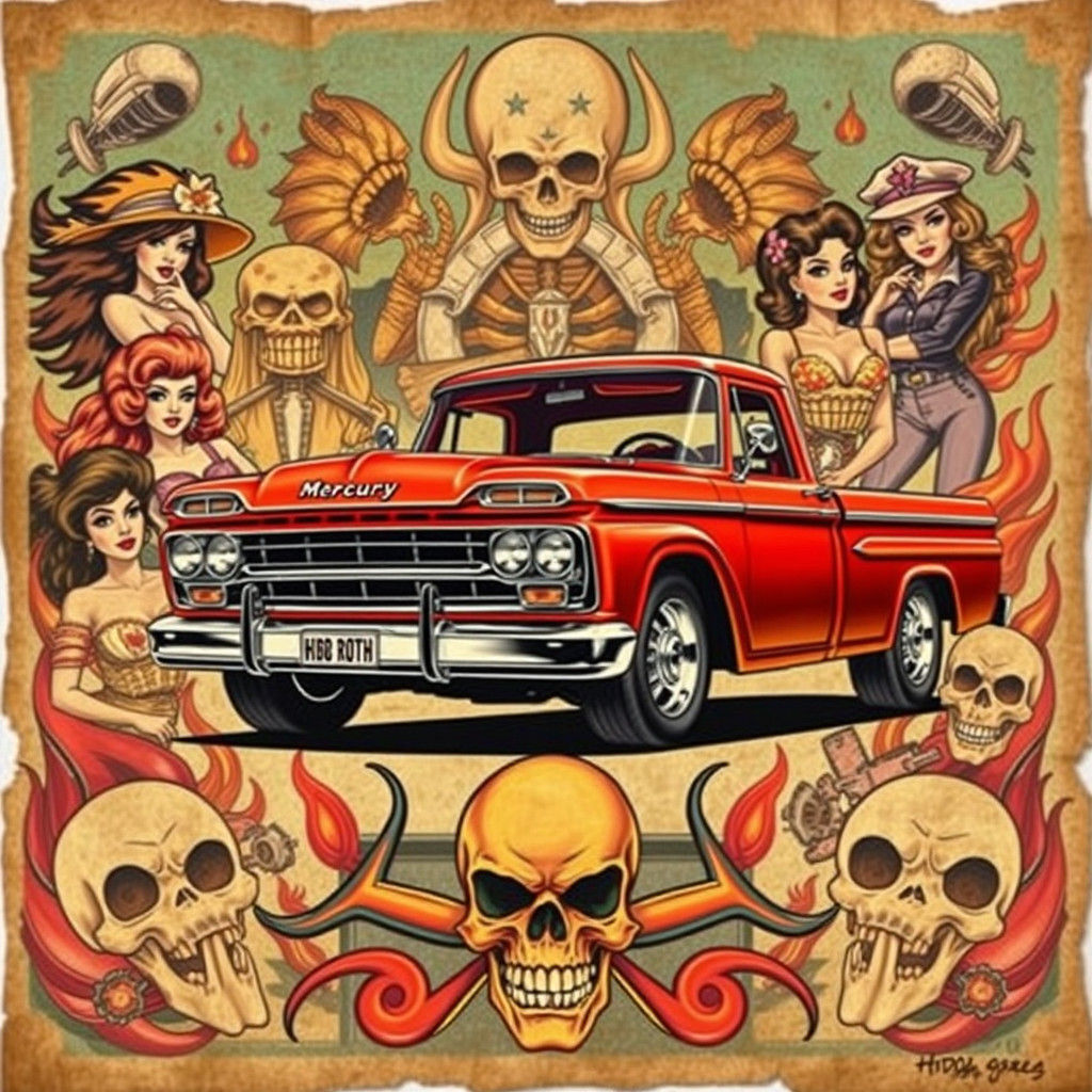 Vintage Kustom Kulture Poster of Hirohata Mercury Truck