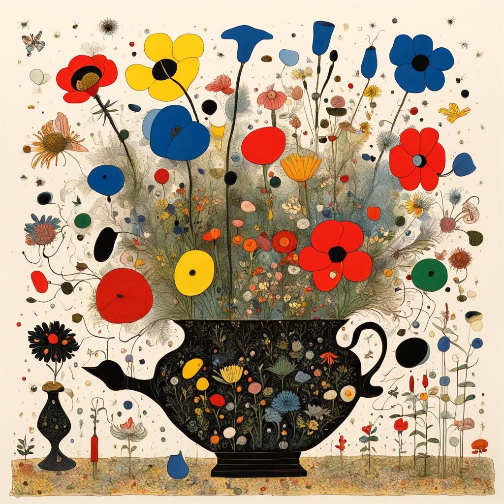 Ornate Botanical Floral Arrangement in Abstract Style