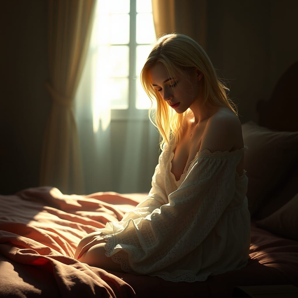 Sad Woman in Dark Room: Fantasy Concept Art