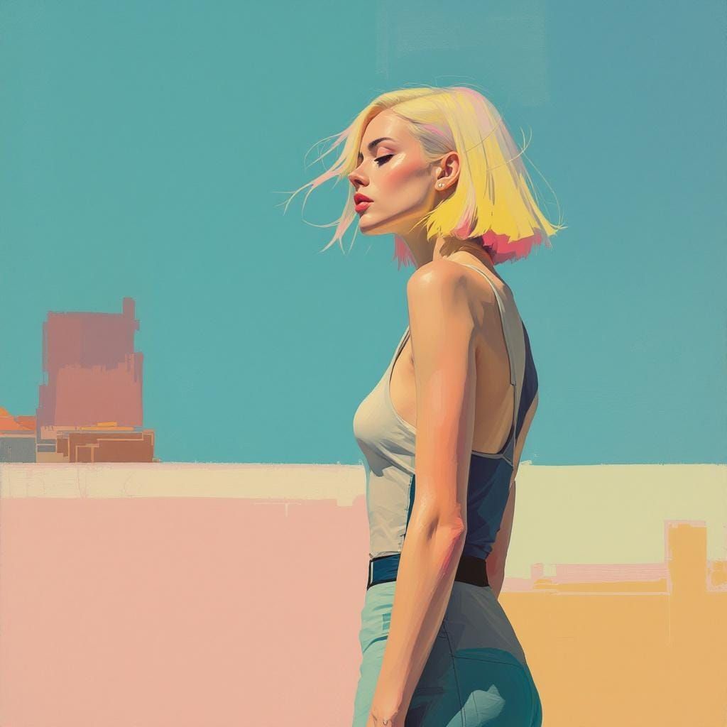 Blond Pin-Up Woman in Mid-Century Modern Style