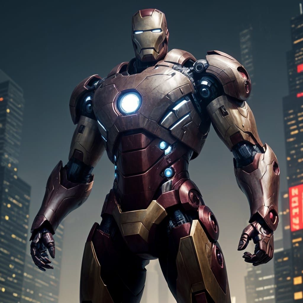 Iron Man with Superpower in Cinematic Sci-Fi Style