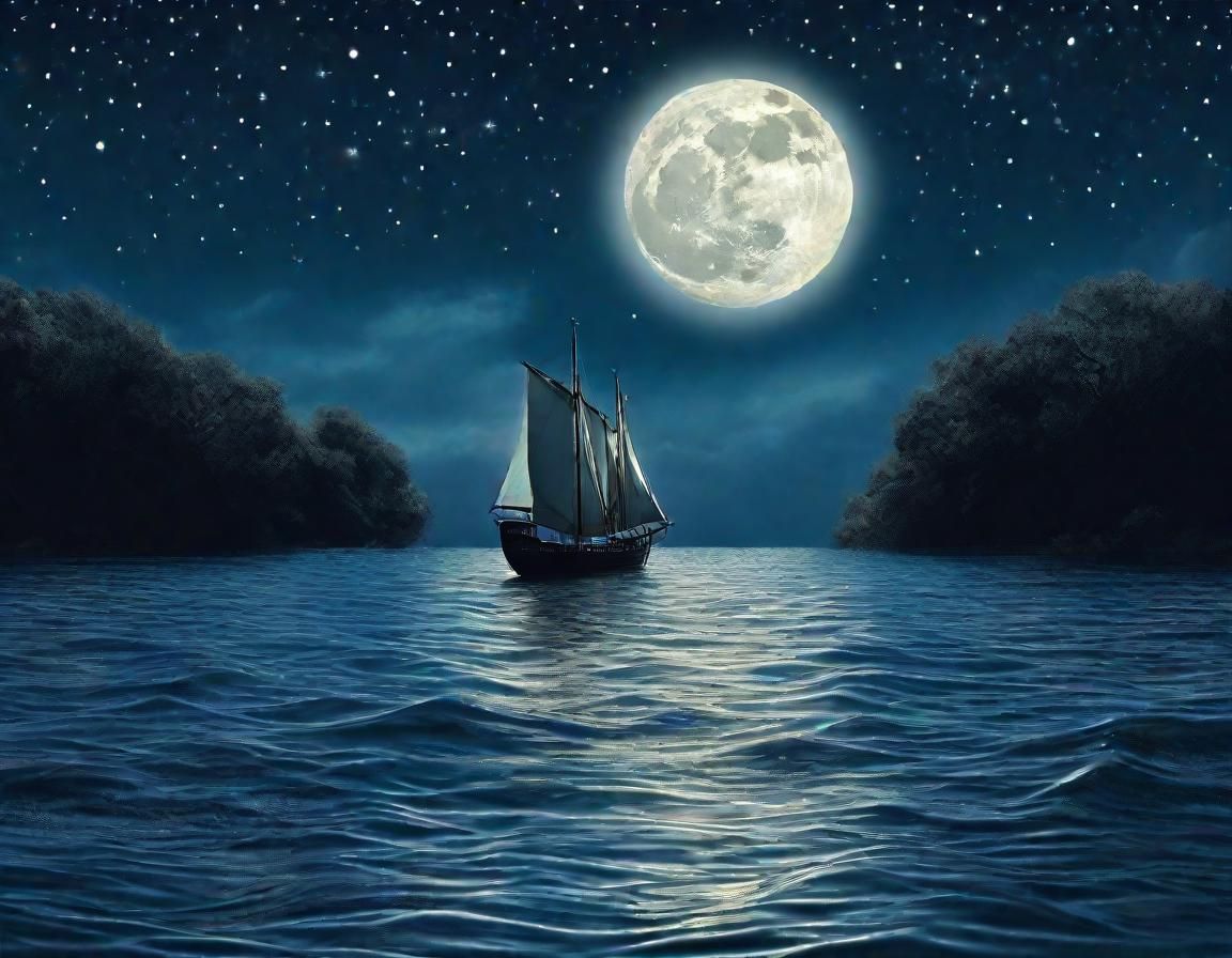 Glowing Moon Over Water in Mannerist Style