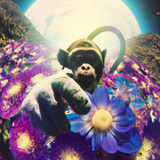 Astronaut Monkey in Surreal Colorful Nature