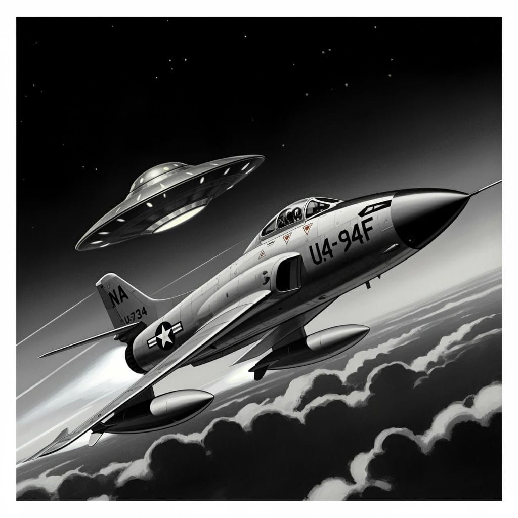 Classic Film Noir USAF F94 Starfire Jet Chases Mysterious UF...