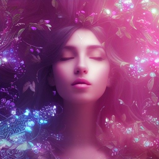 Cyber Nature Goddess with Ruby and Sapphire Blooms