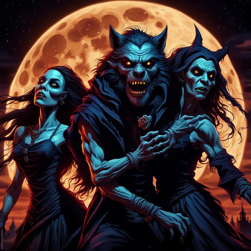 Fantasy Creatures Dance in Burtonesque Halloween Scene