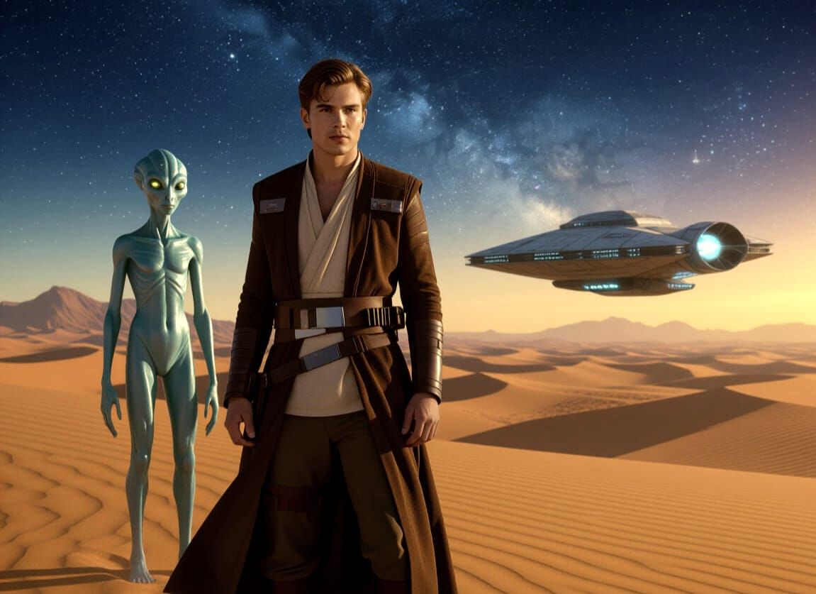 Sci-Fi Desert Encounter with Alien Ship