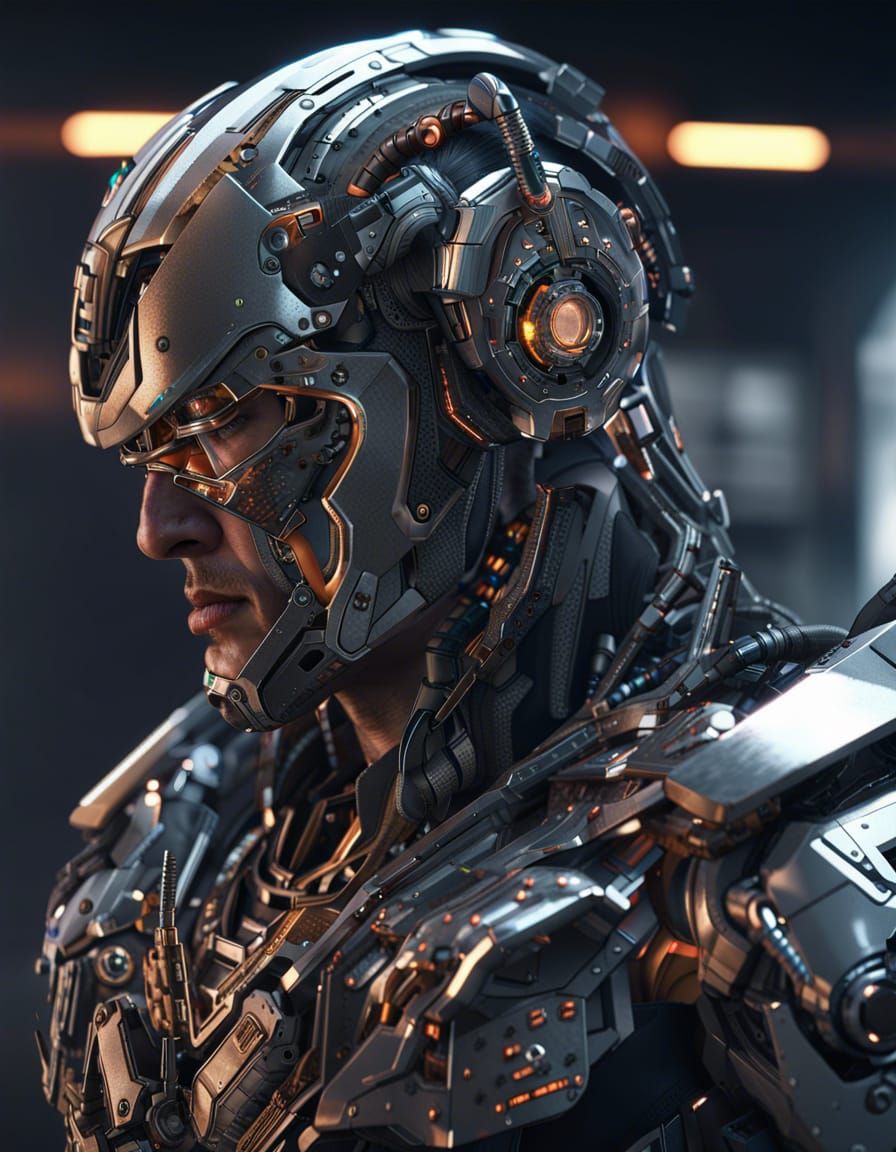 Cyber Cowboy Portrait with Intricate Mech Details