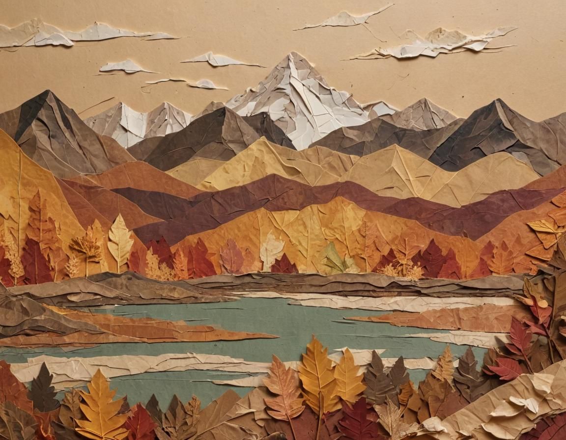Autumn Landscape Collage with Textured Paper Layers