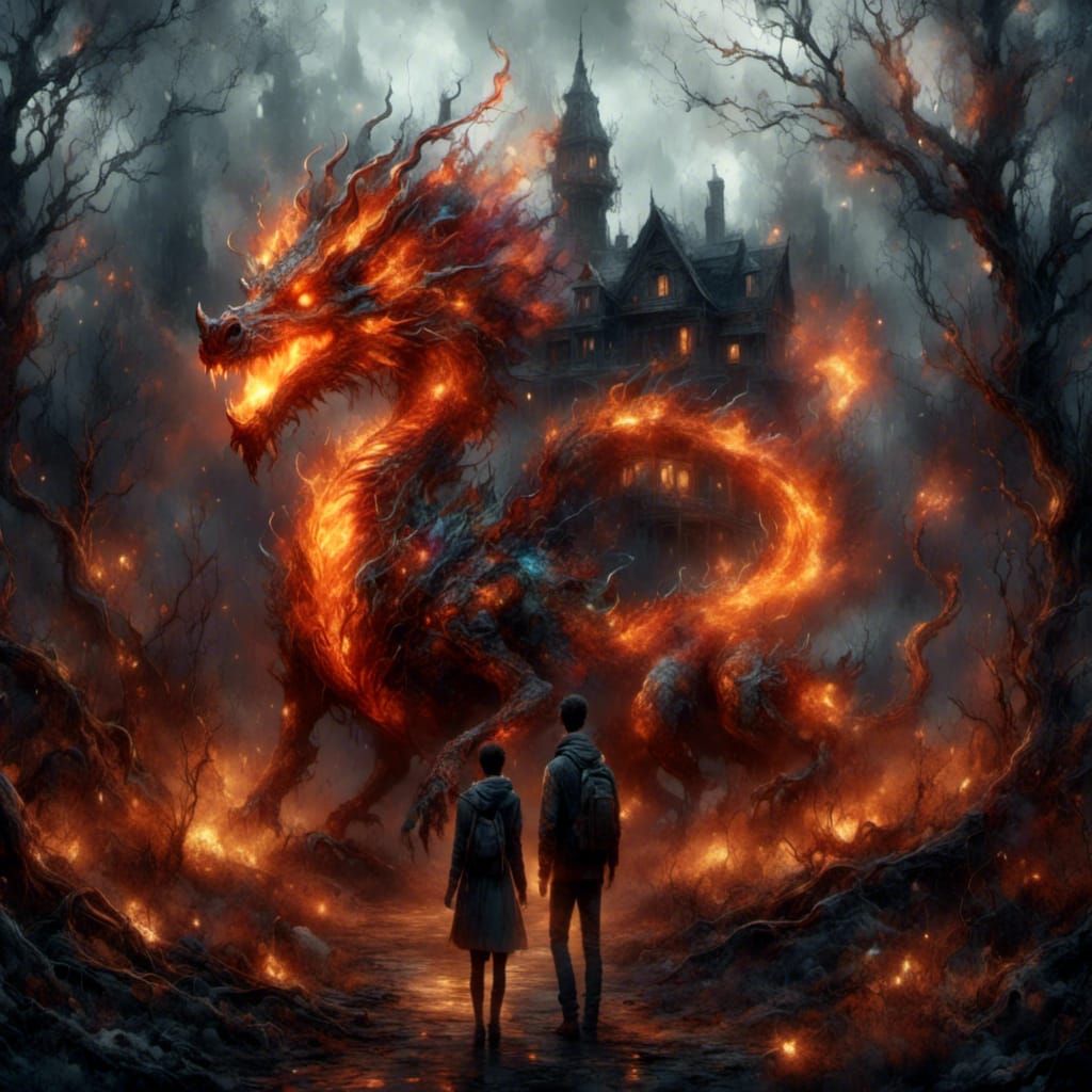 Fiery Dragon Creature in Abandoned House