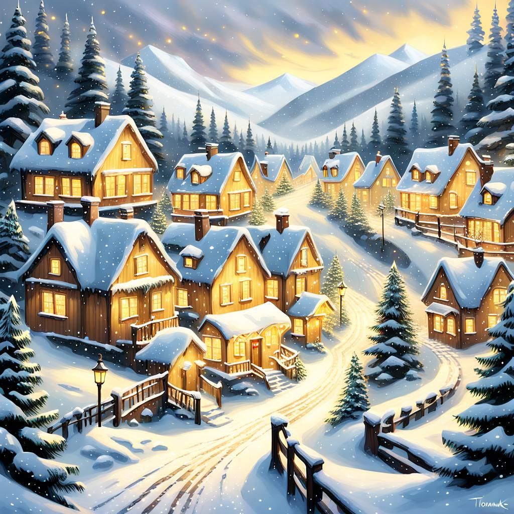 Idyllic Winter Scene in Warm and Inviting Style