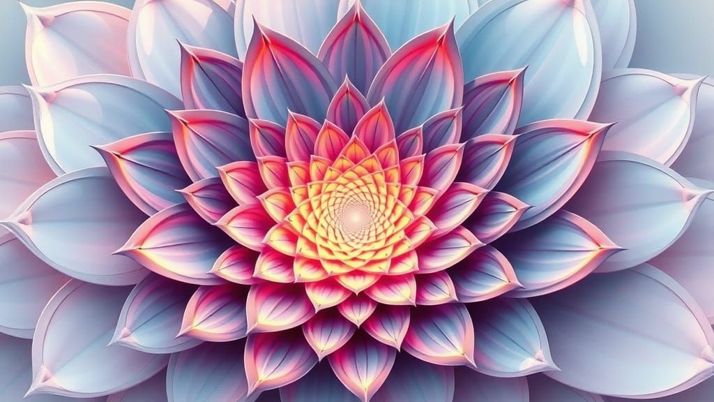 Recursive Fractal Flowers in Pastel Mist, Surreal Oil Painti...