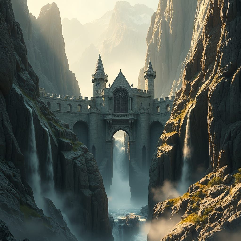 Grey Castle Sits Majestically Against Mountain Face in Dazzl...