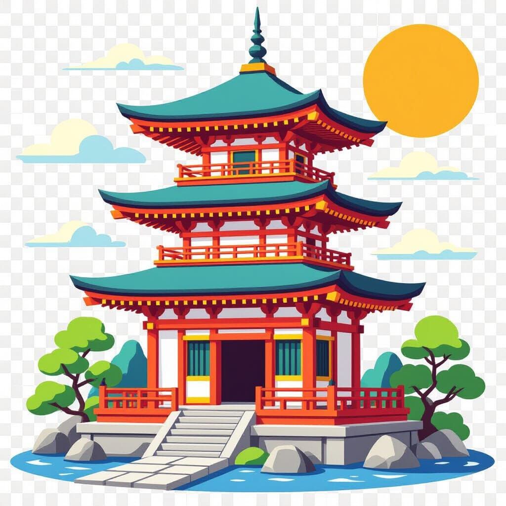 Vibrant Toy Block Temple in Manga Anime Style