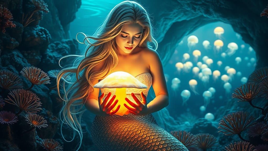 Ethereal Mermaid Amidst Cosmic Bio-Art