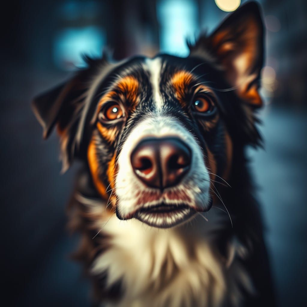 Intimate Border Collie Portrait in Moody, Atmospheric Light