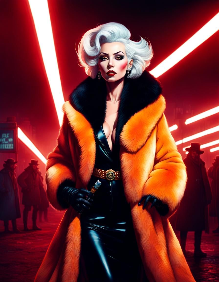 Cruella de Vil in fox coat