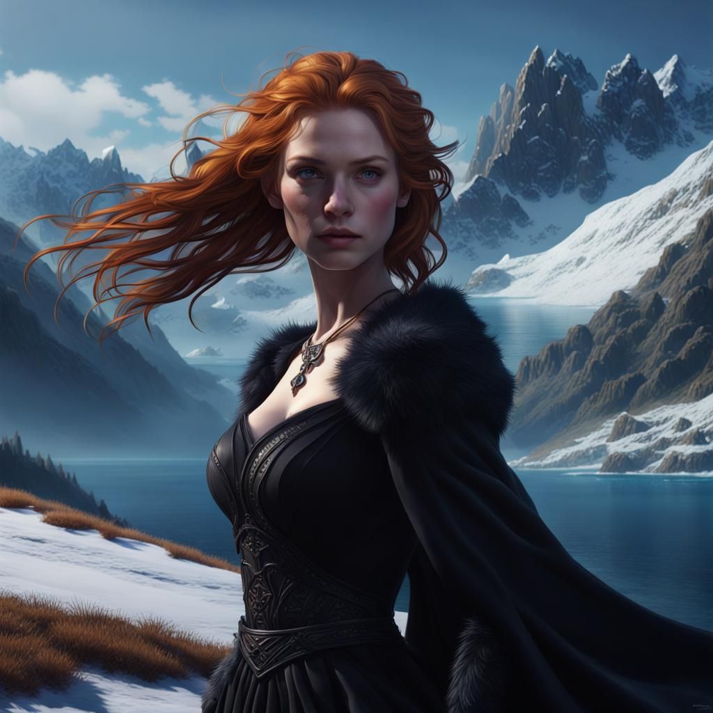 Fantasy Girl in Winter Landscape, Hyperdetailed Digital Art